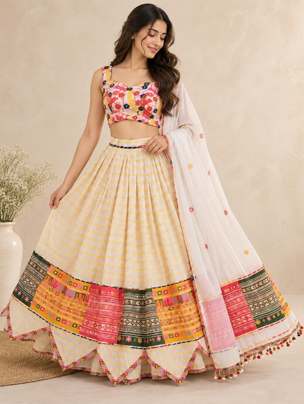 Cream/Off White With Embroidery Lehenga Choli